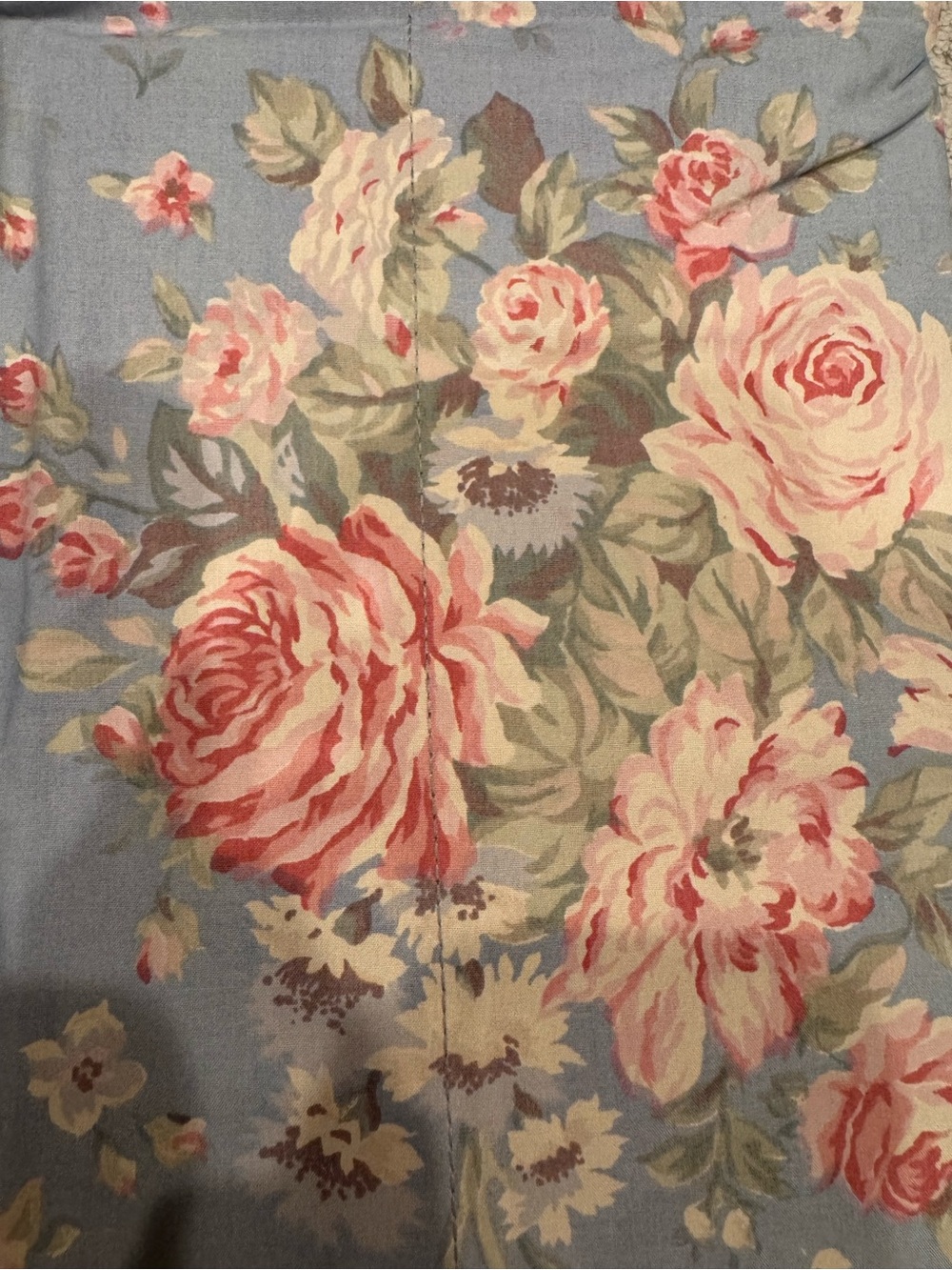 Ralph Lauren Blue Ground Floral Sheet Set Fabric with Pink Roses